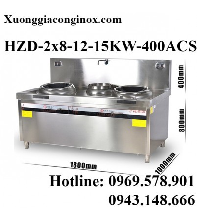 Bếp từ công nghiệp 2 mặt lõm và bếp chiên có vòi rửa 8-12-15KW HZD-2x8-12-15KW-400ACS